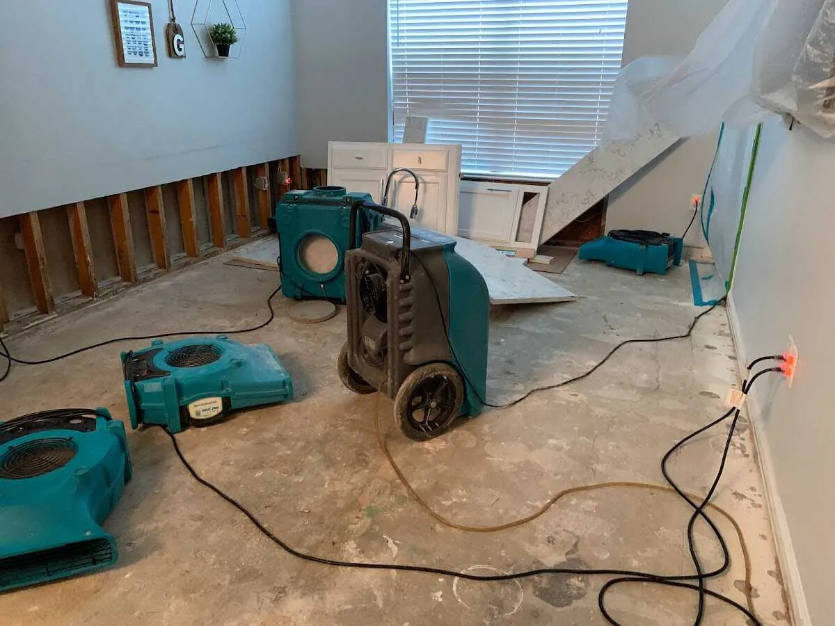 Dehumidifier in flood-cut room for Water Damage Restoration in Mamaroneck